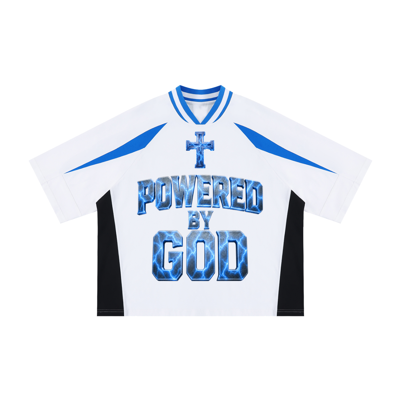 Y2K STYLE POWERED BY GOD LOGO Oversize Box V-neck Tee
